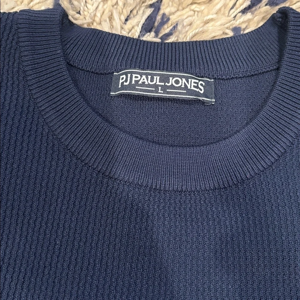 PJ PAUL JONES Mens Knit Short Sleeve Crewneck Shirt Casual Textured Pullover- L
